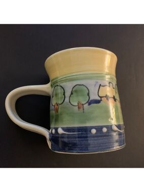 Handmade Landscape Mug One Size Green Blue Yellow